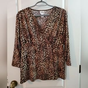 CHICO'S Womens V-Neck Blouse‎ 3/4 Sleeve  Animals Print Size  1